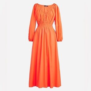 J. Crew V Neck Midi Dress in Cotton Poplin Orange Size XS